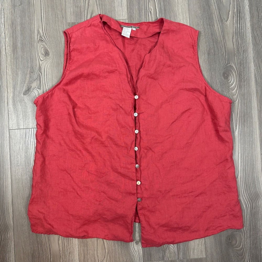 Isabella Bird Muted Red Linen Sleeveless Vest Top - SIZE 2X Beachy Boho Chic
